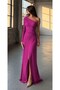 One Shoulder Low-Cut Long Evening Dress 582749 Fuchia