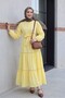 Ruffled Skirt Dress with Lace Ribbon Detail - Yellow