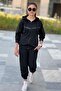 Girl's Hooded Stripe Printed Diver Fabric Tracksuit Set with Sleeve Pockets Esf7031 - 2