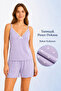 Milan Fabric Heart Patterned Lace Collar Soft Textured Summer Women's Pajama Set Lilac - 3