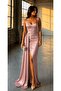 Dried Rose Heart Neck Off-Shoulder Strap Glop Slit Fish Long Maxi Satin Fabric Evening Dress 582 - 4