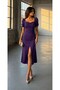 Square Neck Slit Midi Length Dress 582194 Purple