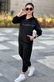 Girl's Hooded Stripe Printed Diver Fabric Tracksuit Set with Sleeve Pockets Esf7031