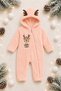 Sweet Deer Embroidered Welsoft Plush Hooded Zippered Winter Unisex Baby Romper - 6
