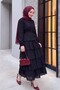 Half-Buttoned, Layered Skirt, Elasticated Sleeves, Belted Crinkle Dress - Black - 5