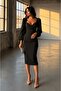 Double Breasted Neckline Balloon Sleeve Imported Crepe Fabric Midi Length Dress