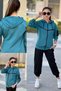 Girl's Hooded Stripe Printed Diver Fabric Tracksuit Set with Sleeve Pockets Esf7031 - 7