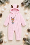 Sweet Deer Embroidered Welsoft Plush Hooded Zippered Winter Unisex Baby Romper - 6