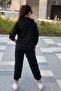 Girl's Hooded Stripe Printed Diver Fabric Tracksuit Set with Sleeve Pockets Esf7031 - 7