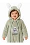 Sweet Rabbit Embroidered Welsoft Plush Hooded Zippered Winter Unisex Baby Romper - 5