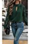 Women’s Long Sleeve Blouse with Chest Cutout Detail, Turtleneck, Mesh Sleeves, Sandy Fabric
