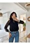 Women’s Long Sleeve Blouse with Chest Cutout Detail, Turtleneck, Mesh Sleeves, Sandy Fabric - 5