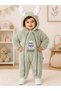 Sweet Rabbit Embroidered Welsoft Plush Hooded Zippered Winter Unisex Baby Romper - 4