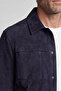 Navy Blue Leather Suede Shirt Collar Coat - 2