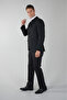 Black Polyester Wool Buttoned Comfort Mono Collar Double Slit 6 Drop Silk Jacket - 5