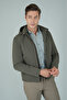 Khaki Regular Fit Leather Polyester Detailed Coat