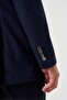 Navy Blue Wool Buttoned Comfort Mono Collar 6 Drop Jacket - 4