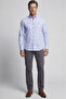 Blue Regular Fit Cotton Pocketless Long Pasha Collar Shirt - 6