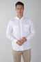 White Regular Fit Linen Long Sleeve Sport Collar Shirt