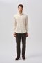 Ecru Regular Fit Cotton Pocketless Long Sleeve Italian Collar Shirt