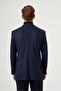 Navy Blue Wool Buttoned Comfort Mono Collar 6 Drop Jacket - 2