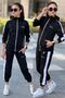 Girl's Scuba Potential Thick Striped Hooded Diving Fabric Tracksuit Set Esf7025 - 7
