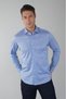 Blue Long Sleeve Italian Collar Pocketless Men's Shirt