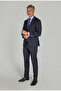 Navy Blue Wool Buttoned Classic Woven Mono Collar Double Slit 6 Drop Suit - 2