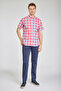 Red Regular Fit Cotton Linen Patterned Pascha Collar Shirt - 2