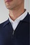 Navy Blue Regular Fit Wool Polo Collar Zipper Detailed Knitwear - 3