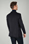 Navy Blue Polyester Wool Buttoned Comfort Mono Collar Double Slit 6 Drop Jacket - 2