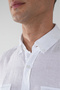 White Regular Fit Linen Long Sleeve Sport Collar Shirt - 3