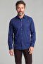 Long Sleeve Sport Collar Single Pocket Shirt Navy Blue