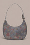 Smoky Grey Denim Vintage Floral Hobo Women's Shoulder Bag - Silver Metal Detail, Zipper Closure - 4