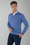 Indigo Wool Buttoned Polo Collar Knitwear