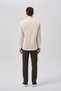 Ecru Regular Fit Cotton Pocketless Long Sleeve Italian Collar Shirt - 3