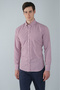 Long Sleeve Pasha Collar Pocketless Burgundy Cotton Men's Shirt