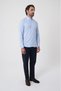 Blue Regular Fit Cotton Pocketless Long Pasha Collar Shirt - 4