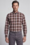 Brown Slim Fit Regular Cotton Pasha Collar Plaid Shirt