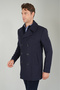 Navy Blue Viscose Double-Breasted Button Detailed Coat