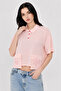 Women's Polo Collar Drop-Shoulder Summer Printed Cropped Blouse Powder - 3