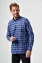 Navy Blue Regular Fit Cotton Checkered Pasha Collar Shirt
