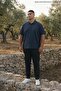 Men's Large Size Loose Basic Navy Blue Polo Neck T-Shirt - 4