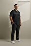 Men's Plus Size Black Polo Collar Printed T-Shirt - 2