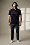 Men's Large Size Comfortable Fit Navy Blue Polo Collar T-Shirt - 3