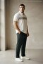 Men's Patterned Large Size Loose White Polo Neck T-Shirt - 4