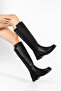 Women's Sabina Black Leather Back Diver Fabric Boots Heel 3cm - 3