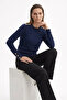 Shoulder Gold Button Detailed Knitwear Sweater Navy Blue 203 - 2
