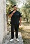 Men's Plus Size Black Polo Collar Printed T-Shirt - 4