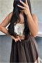 Women's Brown High Waist Elastic Waist Lined Crinkle Textured Asymmetrical Cut Long Maxi Skirt 8087 - 3